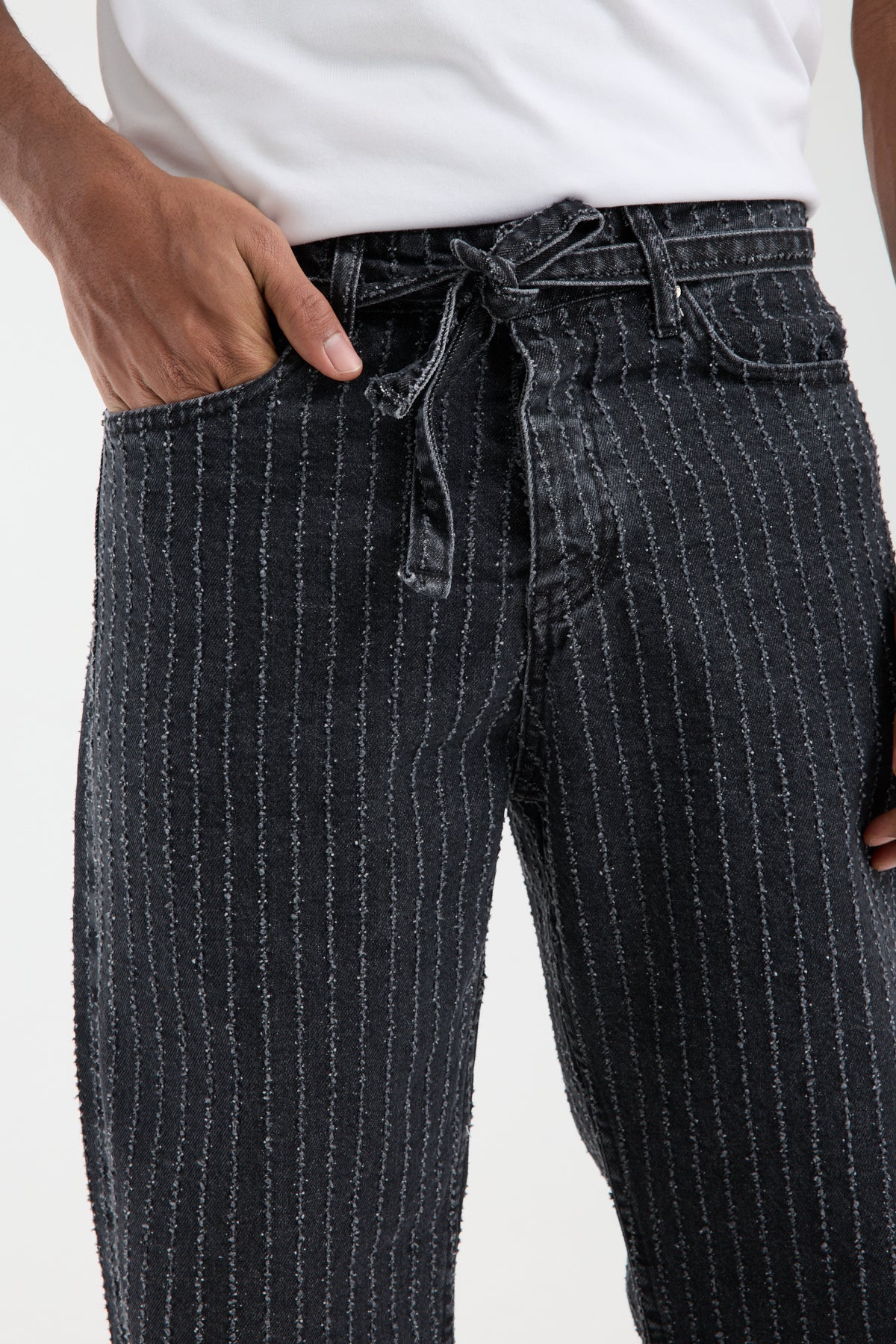 Men’s Striped Black Denim Jeans-T-3164-1