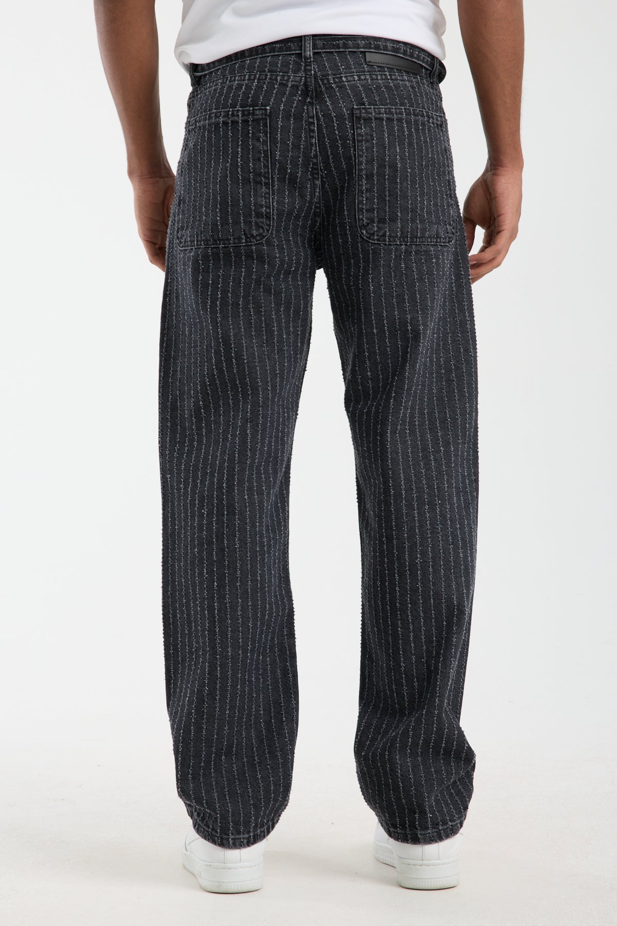 Men’s Striped Black Denim Jeans-T-3164-1