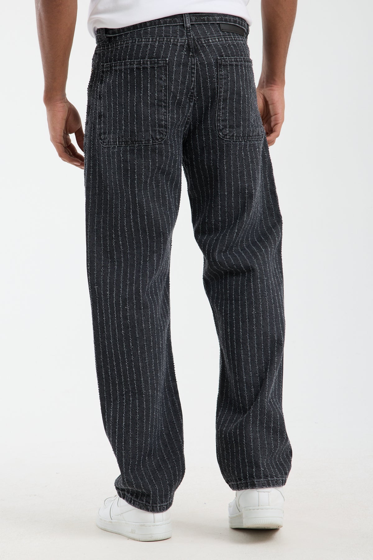 Men’s Striped Black Denim Jeans-T-3164-1
