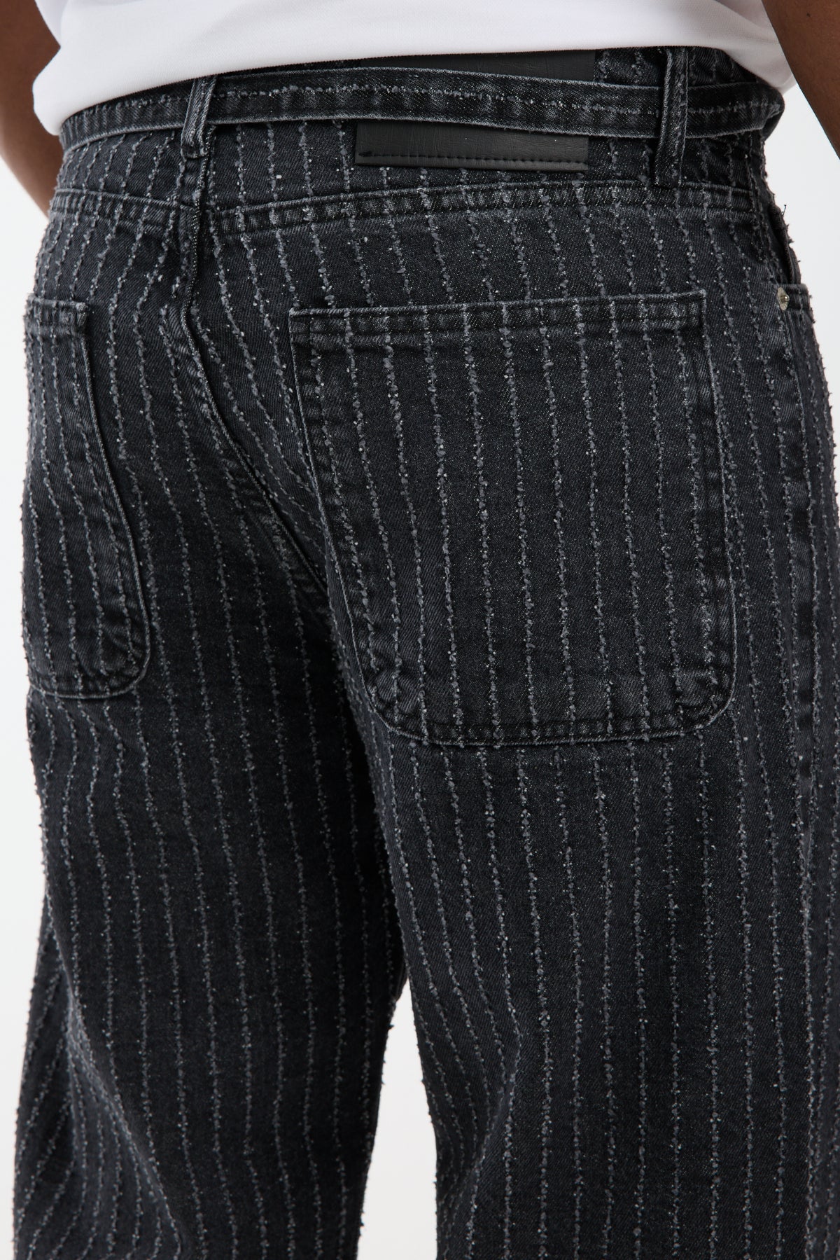 Men’s Striped Black Denim Jeans-T-3164-1