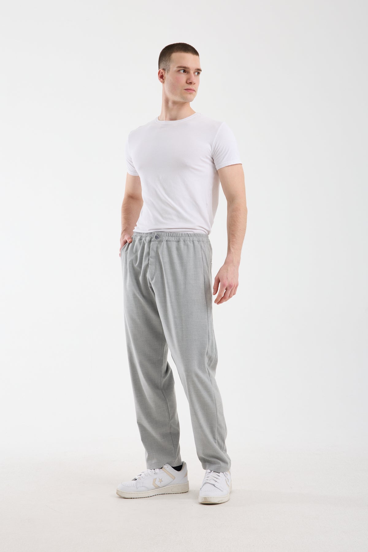 Men’s Elastic Waist Tailored Trousers – Modern Relaxed Fit Pants X-1012