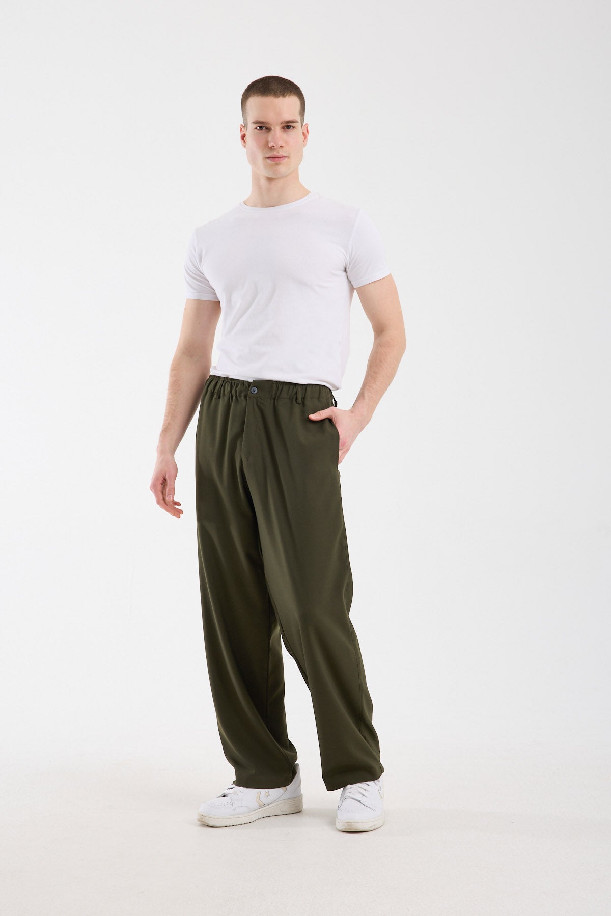 Men’s Trousers with Zipper and Elastic Waistband – Modern Relaxed Fit Pants X-1010