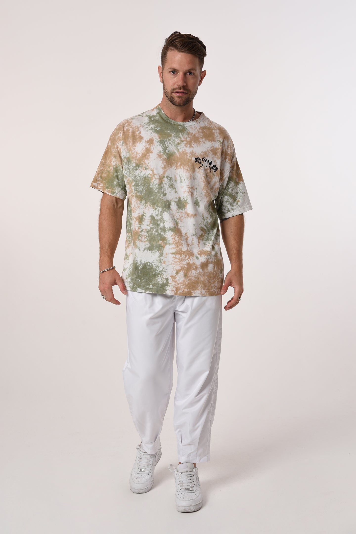 Men's Eye Print Crew Neck Tie-Dye T-Shirt R-5656