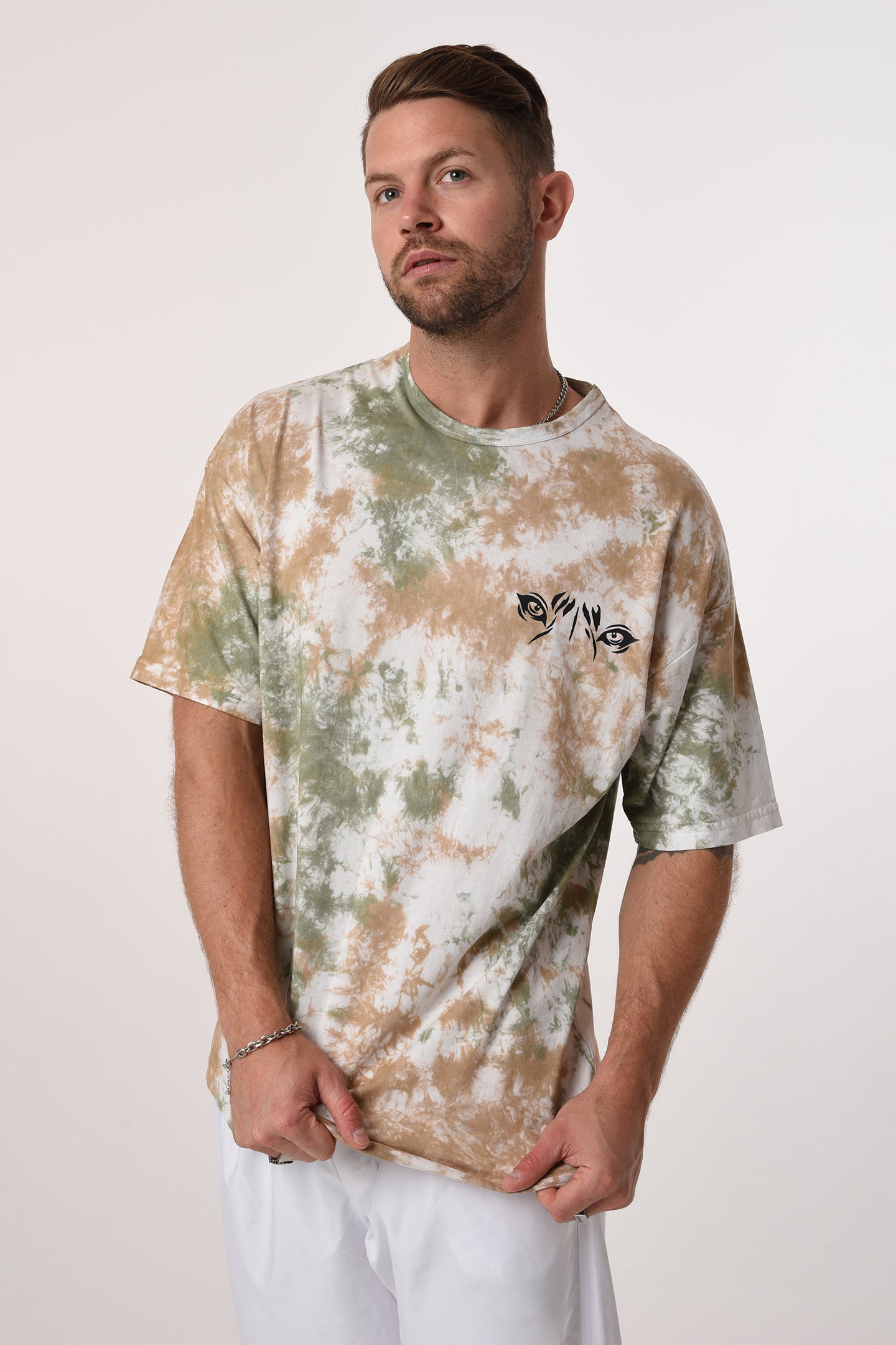 Men's Eye Print Crew Neck Tie-Dye T-Shirt R-5656
