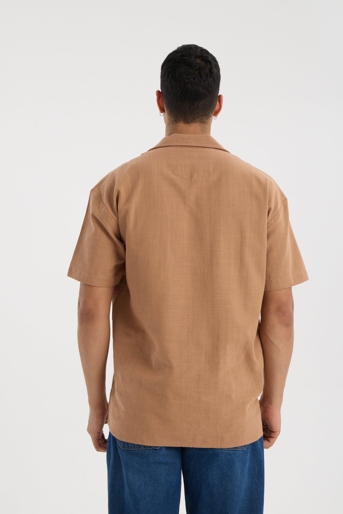 Camp Collar Short Sleeve Shirt with Front Embroidery R-6091