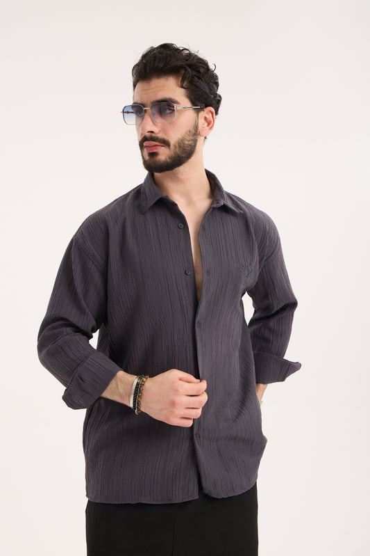 Long Sleeve Textured Shirt with Embroidery – X-0015
