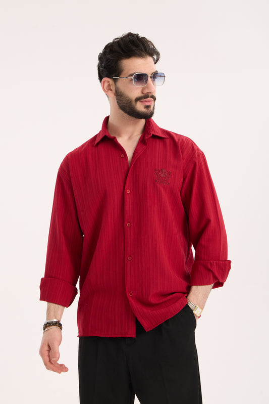 Long Sleeve Textured Shirt with Embroidery – X-0015