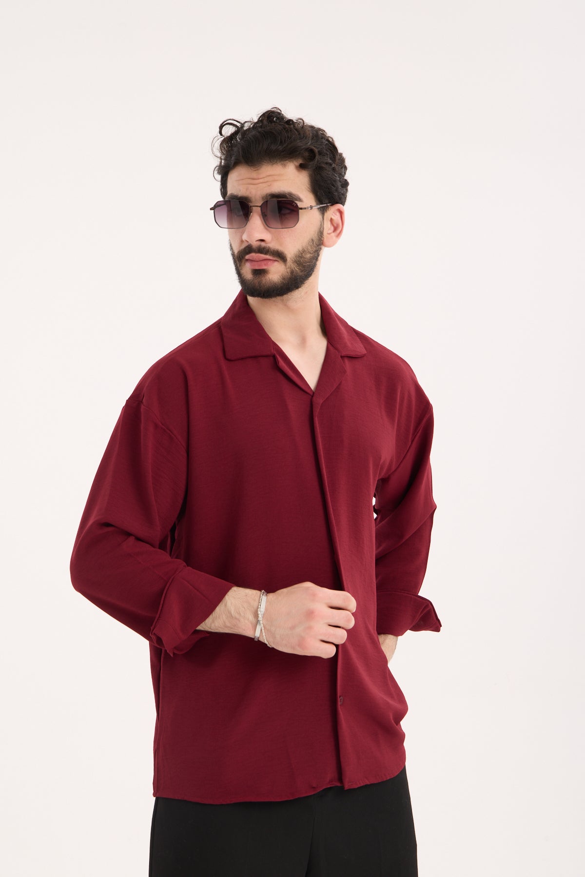 Men’s Oversized Open Collar Aerobin Shirt – Relaxed Fit Lightweight Long Sleeve Shirt R-3575