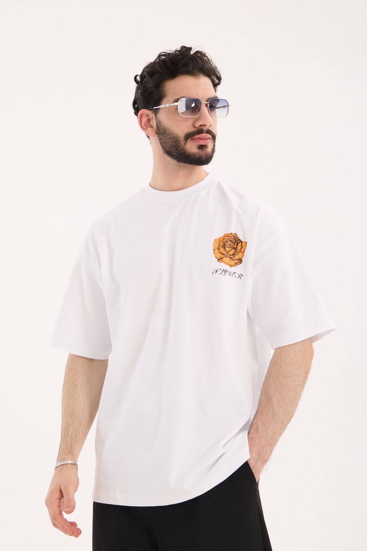 Front & Back Rose Print T-Shirt R-5862