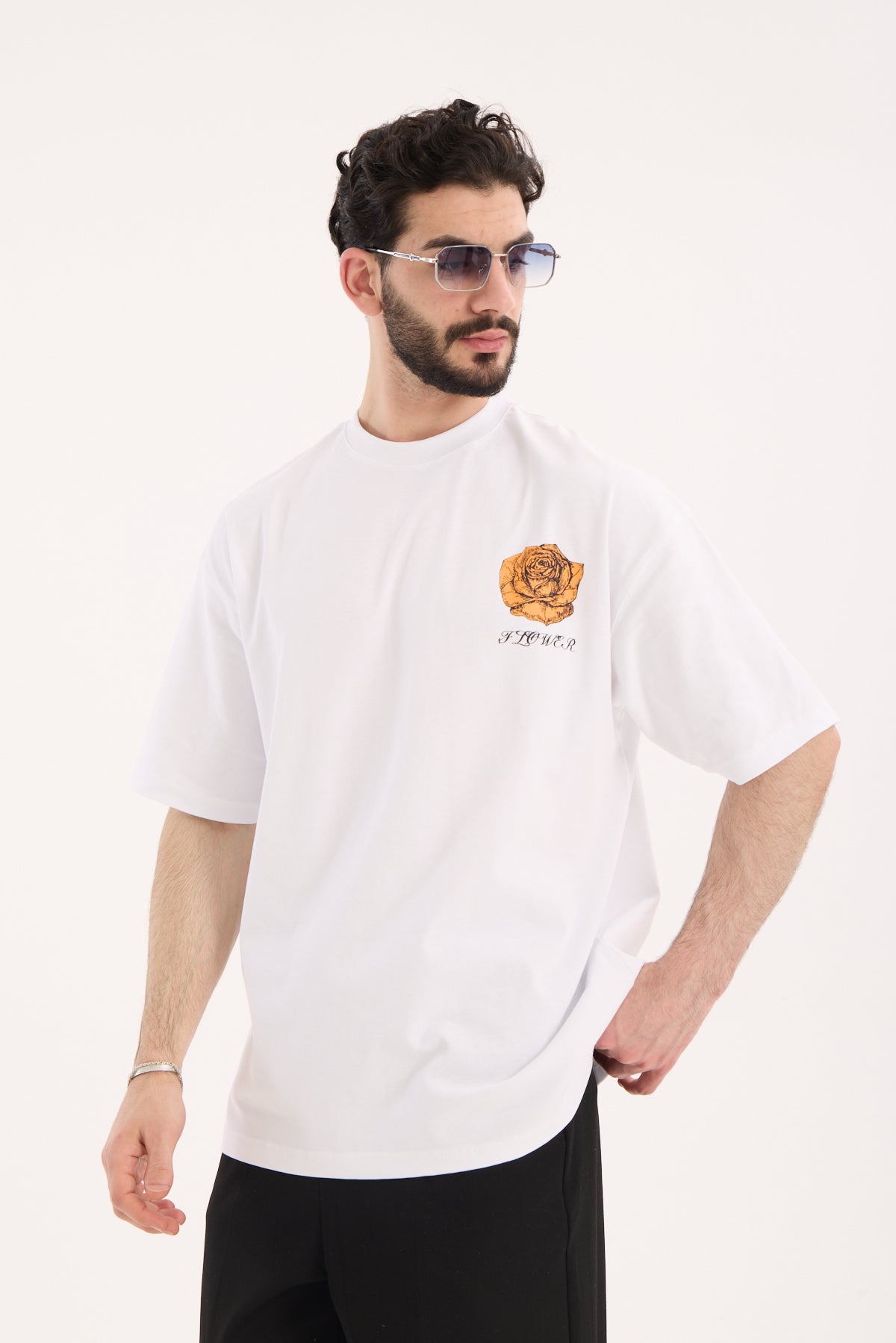 Front & Back Rose Print T-Shirt R-5862