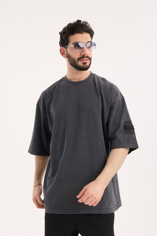 Washed Cotton T-Shirt with Sleeve Embroidery – Men’s Premium Casual Tee R-5865