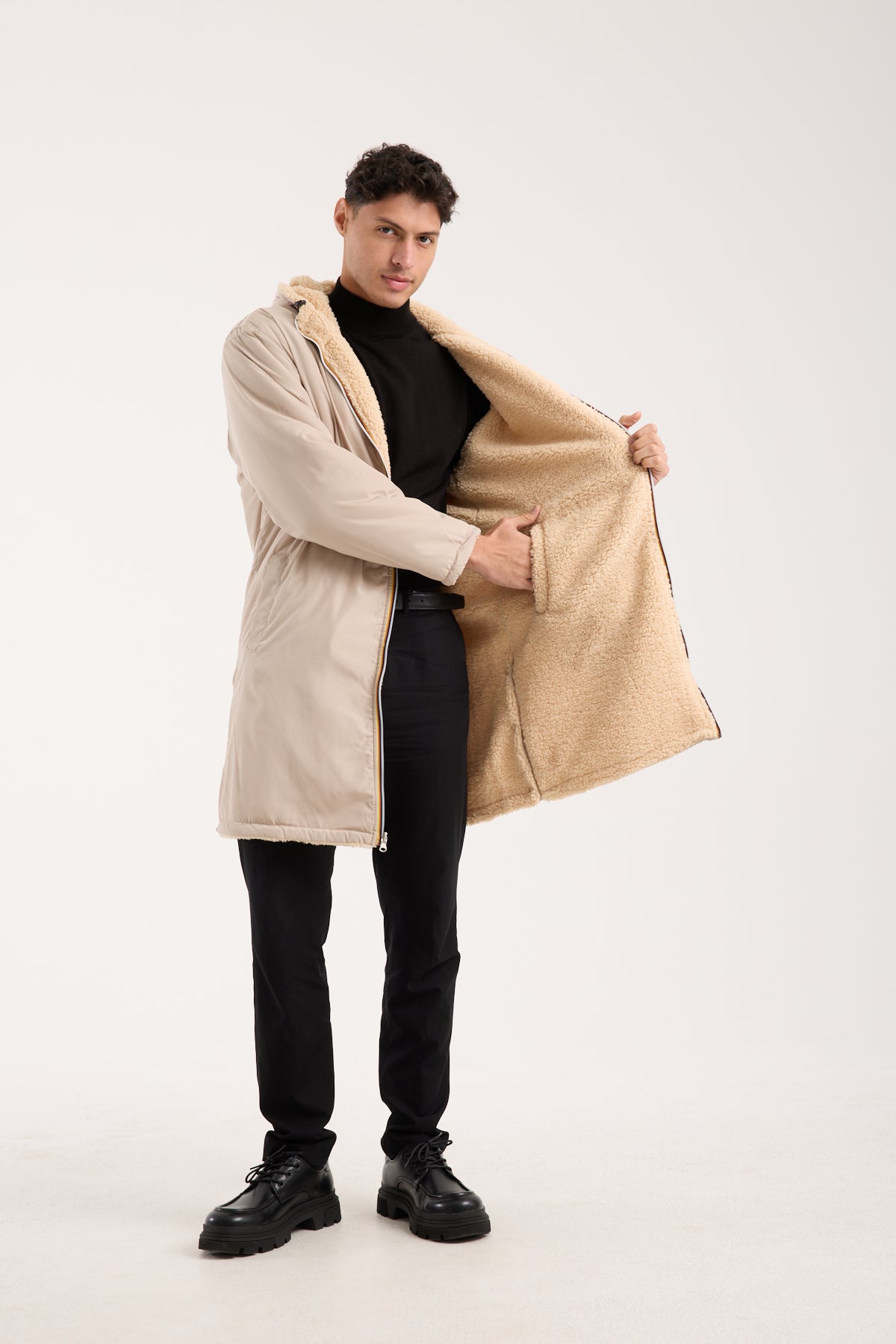 Men’s Reversible Sherpa Coat – Double-Sided Winter Jacket-R-2474