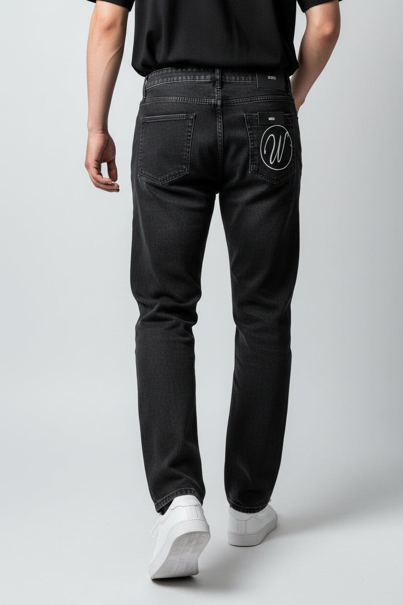 Men’s Black Denim Jeans | Classic Style with Pocket Embroidery-T-3262