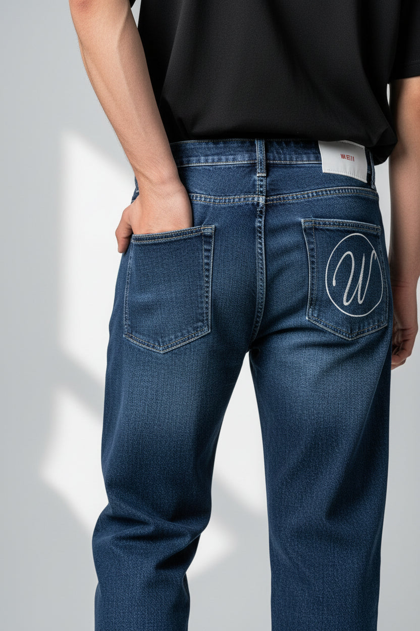 Men’s Blue Denim Jeans | Classic Style with Pocket Embroidery-T-3262